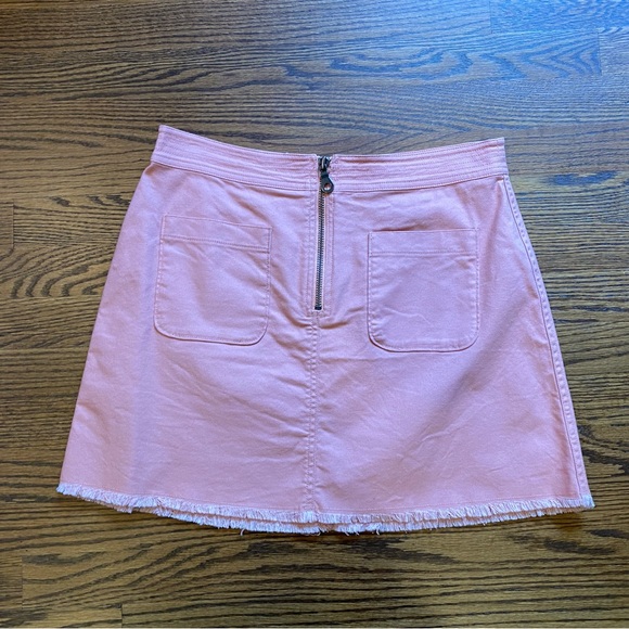 Madewell A- Line Zip Pink Mini Skirt with Raw Edged Hem in Cotton Size: 8 - Picture 4 of 9